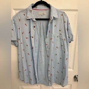 Men’s Short Sleeve Pizza and Ketchup Blue Button Up Shirt